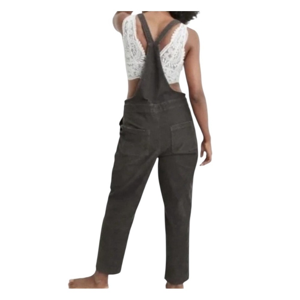 Aerie Overalls Women's Medium Corduroy Raw Hem Patch Pockets Dark Gray - Picture 2 of 10
